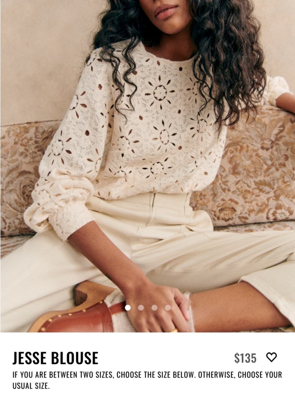 Sezane Jesse Blouse Ecru Sun Guipure - Size 12